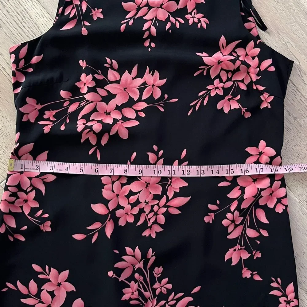 Vintage Studio I Black Pink Floral Midi Dress Petite 10P Sleeveless